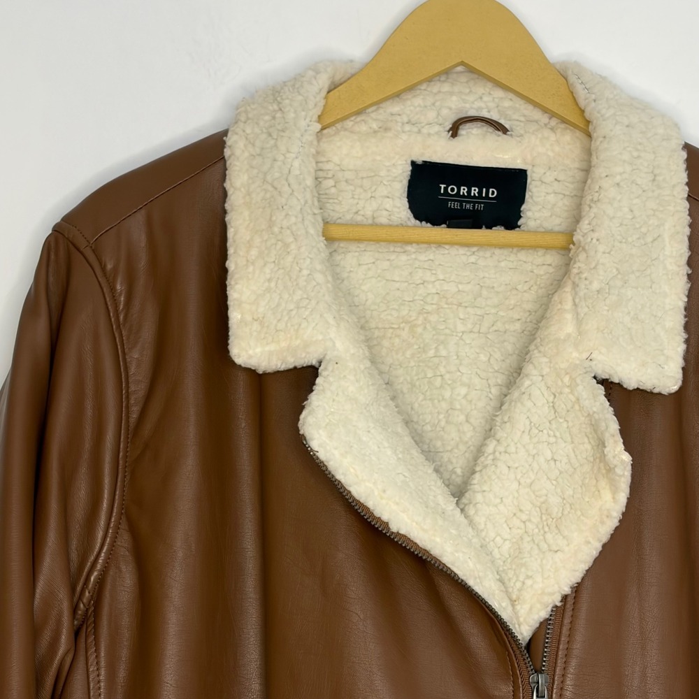 Torrid Faux Leather Moto Jacket Women 4 Brown Aviator - Picture 4 of 12